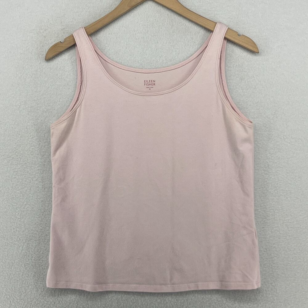 EILEEN FISHER Tank Top M Organic Cotton Stretch Jersey Scoop Neck Shell Pink USA